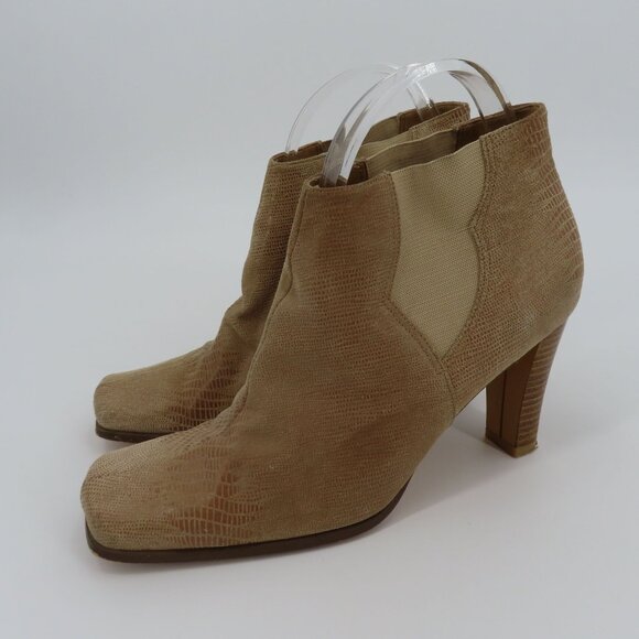VTG Newport News Women 8 B Tan Leather Upper Square Ankle Boots Booties Boho - Picture 16 of 16